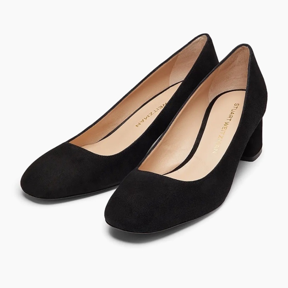 Stuart Weitzman New Maeve Leather Suede Pumps Size 8 Round Toe 50s Retro Pin Up